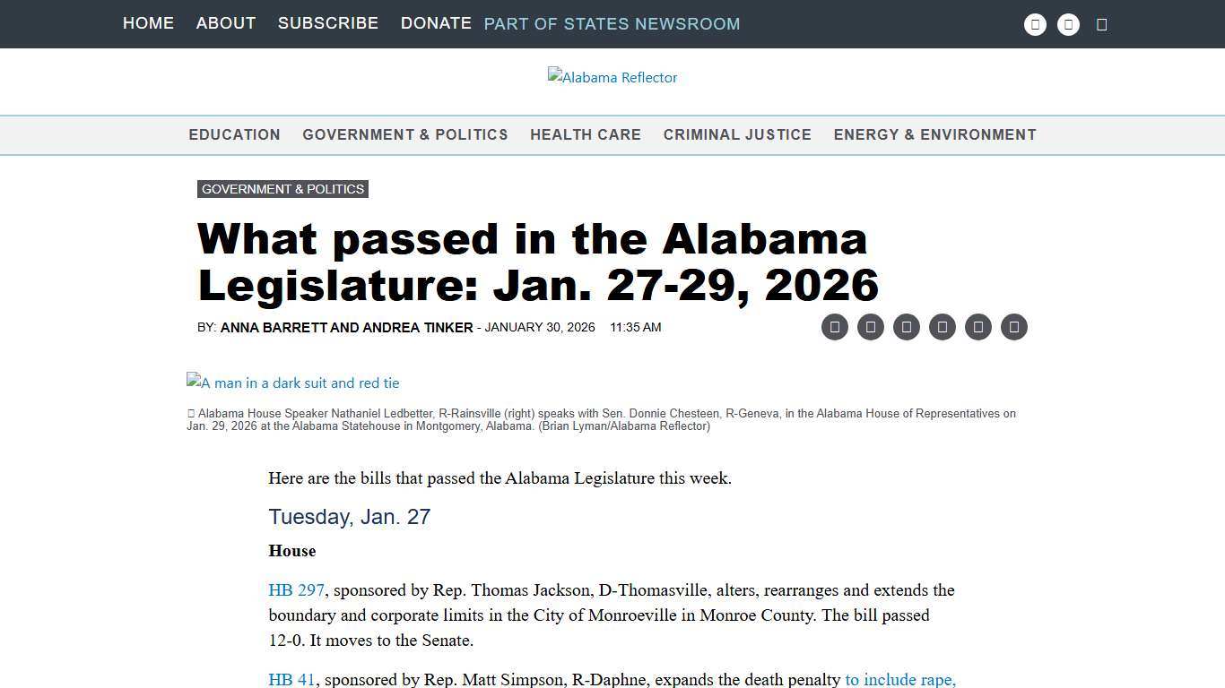What passed in the Alabama Legislature: Jan. 27-29, 2026 Alabama Reflector