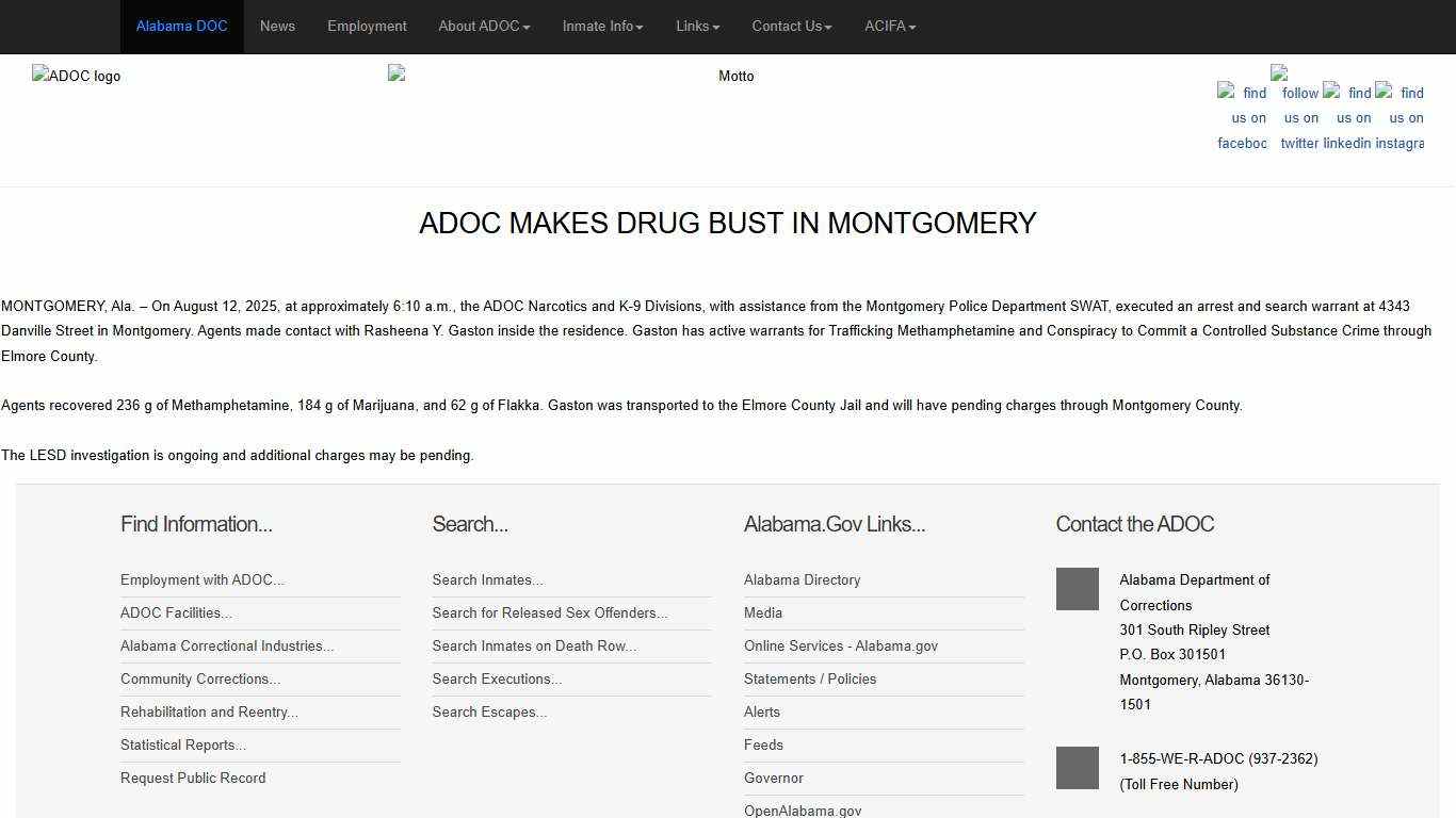 - Alabama Dept of Corrections